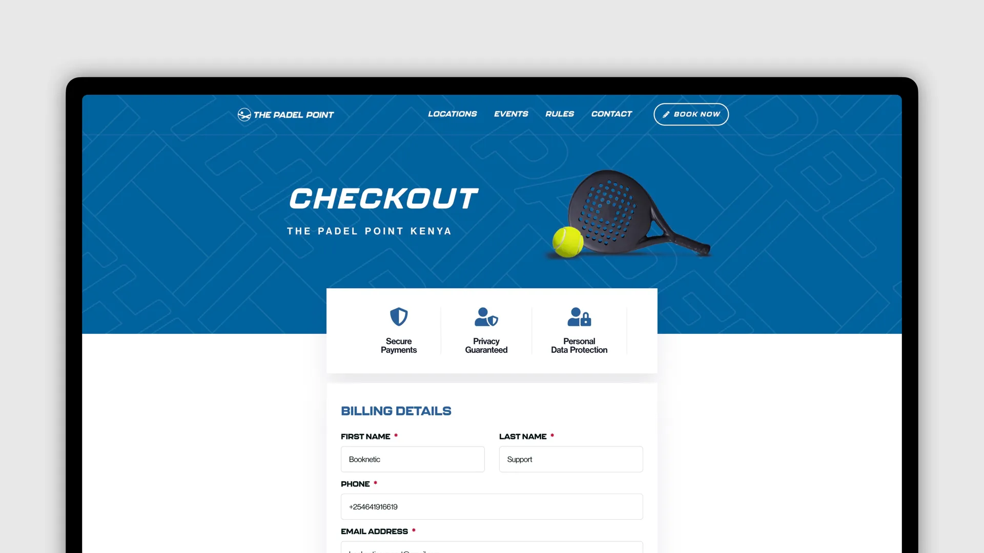 The Padel Point Kenya website screens