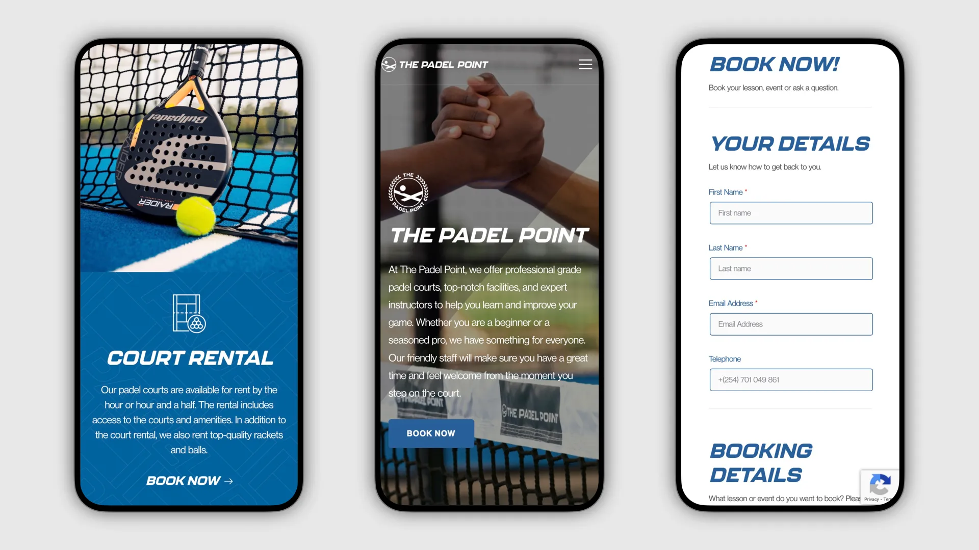 The Padel Point Kenya website screens