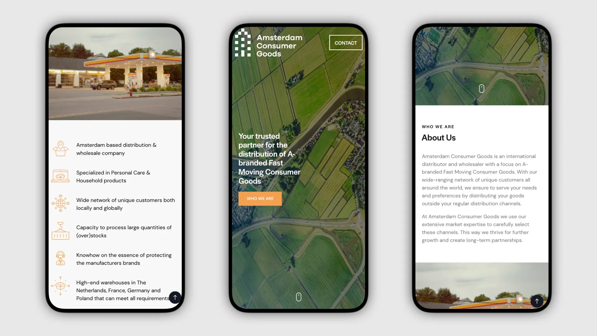 Amsterdam Consumer Goods website screens